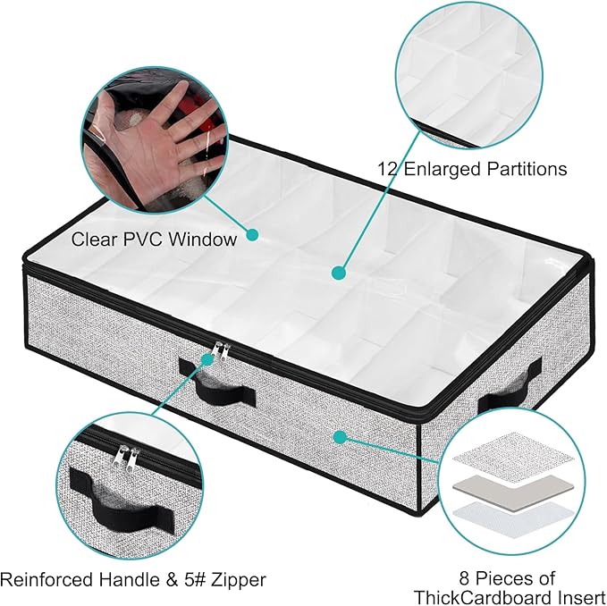 Under Bed Shoe Storage Organizer for Closet 2 Pack- Fits 24 Pairs Underbed Shoes Container Boxes Light Grey