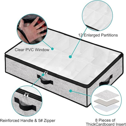 Under Bed Shoe Storage Organizer for Closet 2 Pack- Fits 24 Pairs Underbed Shoes Container Boxes Light Grey