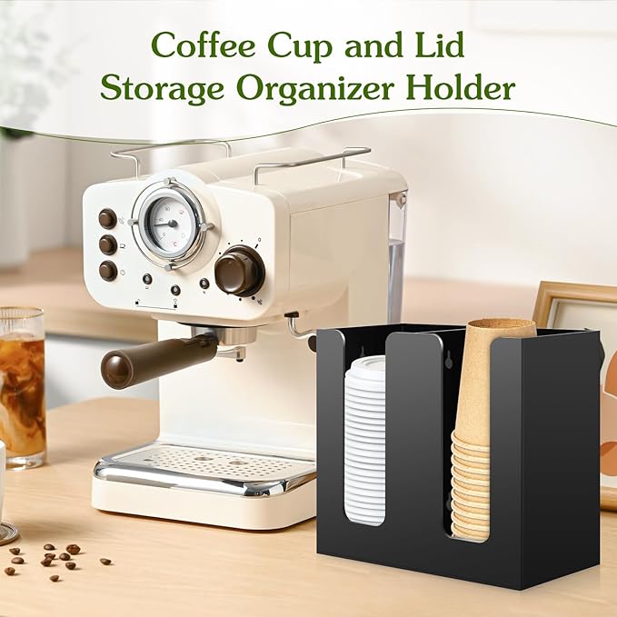 Black Mason Jar Lid Organizer (Wide Mouth & Regular Mouth) 2 Compartment Cup Dispenser Organizer Ball Jar Wooden Storage Accessories for Kitchen Coffee Tumbler Lids, Fit Mason/Canning/Bamboo Lids
