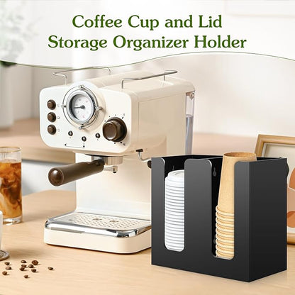 Black Mason Jar Lid Organizer (Wide Mouth & Regular Mouth) 2 Compartment Cup Dispenser Organizer Ball Jar Wooden Storage Accessories for Kitchen Coffee Tumbler Lids, Fit Mason/Canning/Bamboo Lids
