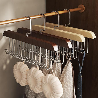 Belt Hanger 4Pcs Belt Hanger with 32 Hooks Bra Hangers for Closet,Space-Saving Wooden Closet Hanger Organizer for Ties, Scarves, Bras,Tank, Tops (Brown)