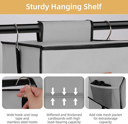 Hanging Closet Organizer 6-Shelf, Upgrade Closet Organizers and Storage with 5 Removable Drawers & 4 Side Pockets, Hanging Shelf Organizer for Bedroom or Garment Rack, 12.6'' x 12.6'' x 44.1'', Gray