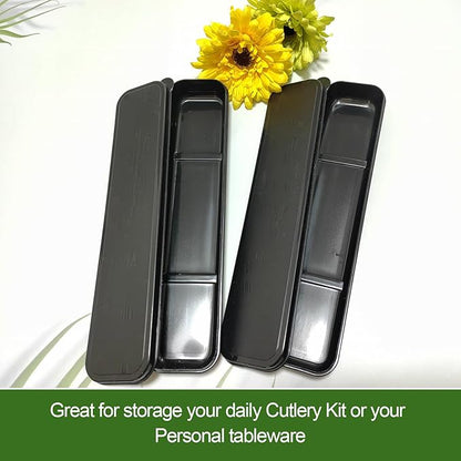 Silverware Organizer with Lid, 2 Pack Travel Silverware Case Large Flatware Storage Box Travel Utensils Case for Fork Spoon Chopsticks, 9.6 x 2.1 inches (Black)