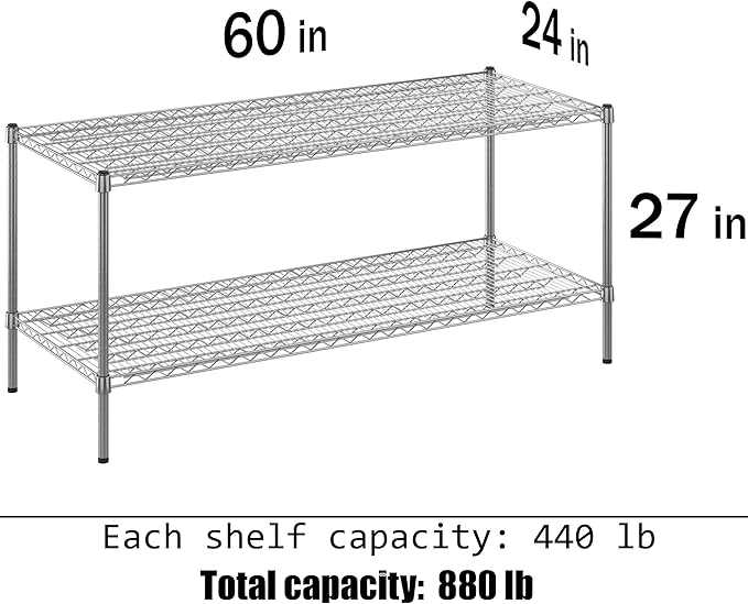 24" Deep x 60" Wide x 27" Height Wire Shelving Kit | 2-Tier | NSF Commercial Storage Rack Unit
