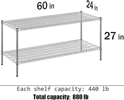24" Deep x 60" Wide x 27" Height Wire Shelving Kit | 2-Tier | NSF Commercial Storage Rack Unit