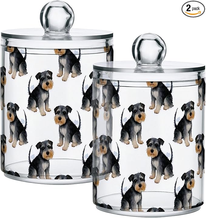 ALAZA 2 Pack Qtip Holder Cute Schnauzer, Cotton Swab Dispenser with Lid Bathroom Containers Canister Organizer Storage Jar
