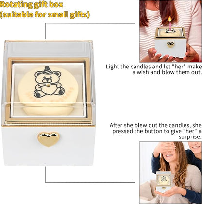 Rotating jewelry box, pop-up surprise gift box, romantic birthday surprise rotating necklace and ring box, Valentine's Day, birthday, anniversary, wedding gift (White)