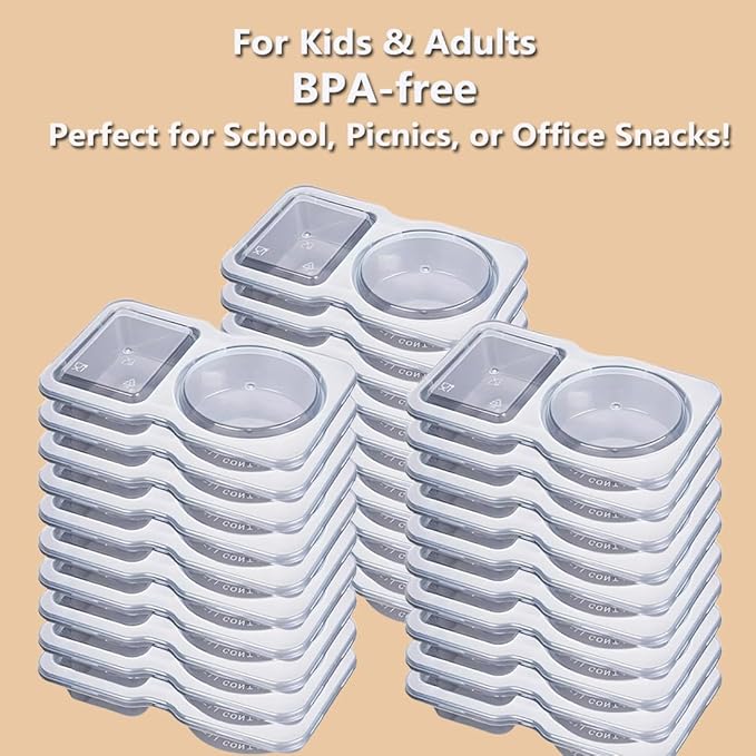 12 Sets Reusable Snack Containers Double Compartment Snackle Box Container with Lids - Leak-Proof BPA-Free Food Storage, Condiments Portion Control Dip Cups for Kids School Lunches, Meal Prep, Takeout