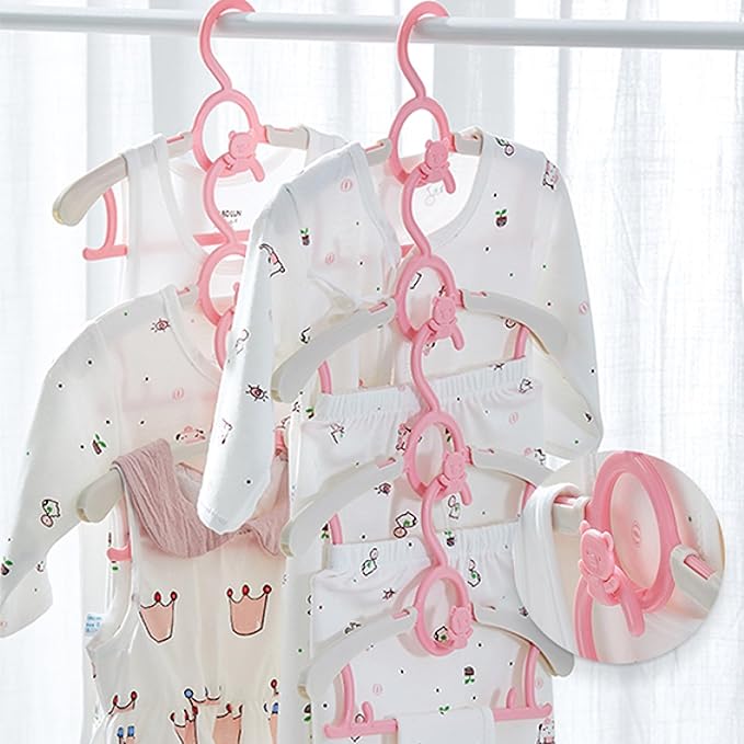 HGYZE Baby Hangers for Closet, Non-Slip 11"-14" Adjustable Infant Clothes Hanger for Nursery, 0-18yrs Plastic Kid Hanger Clothing Organizer, Children Pink Plastic Rack for Newborn Toddler Coat, 20pcs