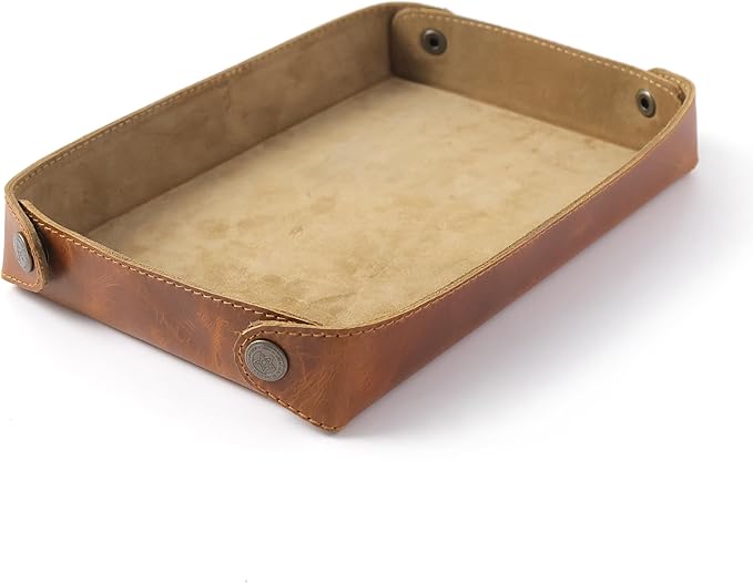 Premium Leather Valet Tray for Women and Man, Portable Entryway Table Tray Bedside Nightstand Desk Tray, Desk Organizer For Keys, Wallet, Watch, Coin, Phone, Sun Glasses, Ear Phone (Large)