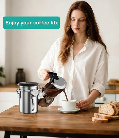 Coffee Gator Coffee Canister - 22oz, Airtight Stainless Steel Kitchen Food Storage Container with Date Tracker, Scoop for Grounds Coffee Bar Accessories, Beans, Tea, Sugar, Flour, Cereal - Silver