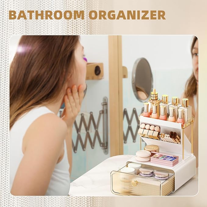 3-Tier Bathroom Makeup Organizers and Storage, Makeup Vanity Organizer, Bathroom Countertop Organizer, Dorm Room Essentials，Makeup Brush Holder, Desk, Perfume, Office, Jewelry and Skincare Organizers