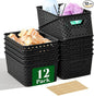 12 Pack Plastic Storage Baskets for Organizing, Storage Baskets for Shelves with Handles, Small Storage Bins with Labels, Organizer Baskets for Cabinet,Closet, Office,Black