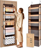 5 Tiers Over Door Organizer with 10 Mesh Side Pockets, 44 lbs Weight Capacity Hanging Storage Organizer with Clear Window Kids Toys, Shoes, Diapers, Brown