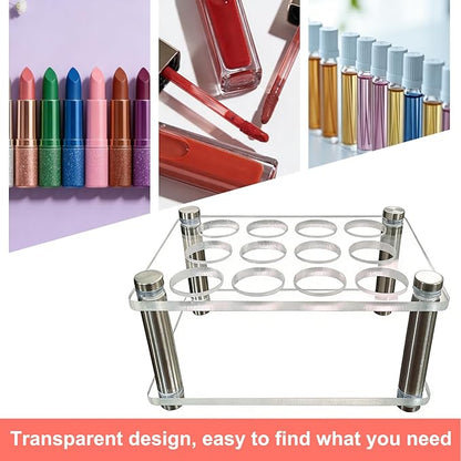 Acrylic 12 Slots Roller Perfume Organizer, Scentbird Perfume Holder, Beauty Scent Holder, Vertically Rack, Oils Makeup Lipgloss Display Case for Bedroom Bottle Comestic Storage 4.6 x 4 x 1.8 in