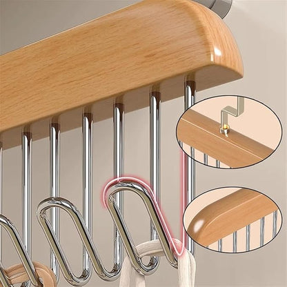 4 Pack Tie Rack Hanger with 8 Metal Hooks, Space Saving Necktie Organizer for Men – Large Capacity Tie and Belt Wooden Hanger for Closet (Natural)