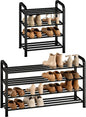 STORAGE MANIAC 4-Tier Expandable Shoe Rack, 16 Pairs Adjustable Shoe Shelf for Closet, Entryway, Hallway, Garage, Dorm, Heavy-duty Metal Shoe Organizer for Small Space, Black