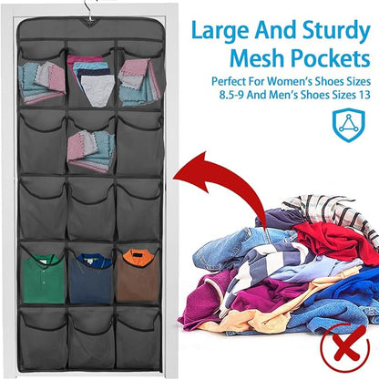 30 Large Pockets Dual Sided Hanging Shoe Organizer Double-Side Closet Storage Shelves with Rotating Hanger Space Saving Storage Bag Portable Shoe Rack Holder for Bedroom Laundry Room,Black