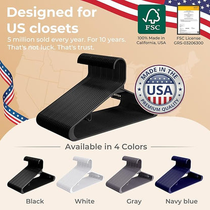 HOUSE DAY Black Plastic Hangers 60 Pack, Clothes Hangers with Non Slip Hooks, Durable & Space Saving Coat Hanger, Light-Weight Clothing Hanger, Perfect Closet Organizer for Everyday Use