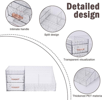 Makeup Organizer, Large-Capacity Clear Acrylic 2-Tier Makeup Brush Holder, Countertop Use, Make Up Organizers for Counter with Drawers, Make Up Brush Holder for Vanity Bathroom Desktop, Model