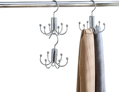 Belt Hanger Duo, 2-Pack - Closet Organizer with Rotatable Design for Easy Selection, Versatile Rack for Belts, Ties, Scarves - Silver
