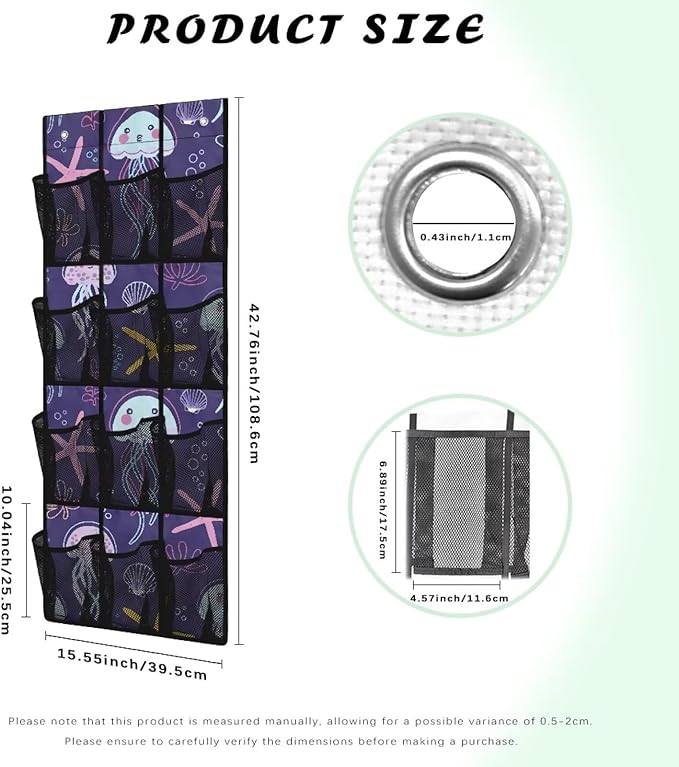 Jellyfish Over The Door Shoe Organizers,Shoe Rack for Door,Hanger Storage Organizer for Closet,Classroom Headphone Storage with 12 Mesh Pockets,Breathable Storage Bag