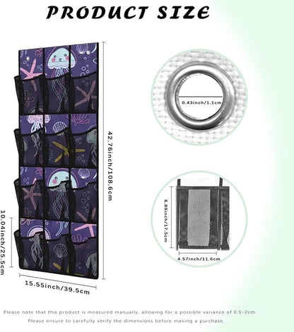 Jellyfish Over The Door Shoe Organizers,Shoe Rack for Door,Hanger Storage Organizer for Closet,Classroom Headphone Storage with 12 Mesh Pockets,Breathable Storage Bag