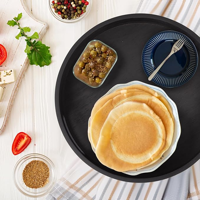 10in Black Bamboo Lazy Susan Turntable - Tall Side Anti-Fall Organizer for Pantry, Countertop & Cabinet | Round Spice & Seasoning Condiment Spinning Tray