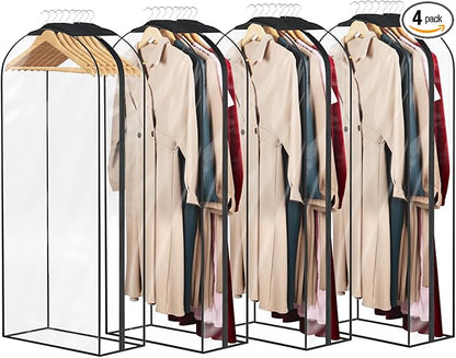 Univivi Garment Bags Garment Covers for Hanging Clothes, 10" Gusseted Clear Suit Bags for Clothes Storage, Garment Bag for Closet Storage, 50", 4-Pack