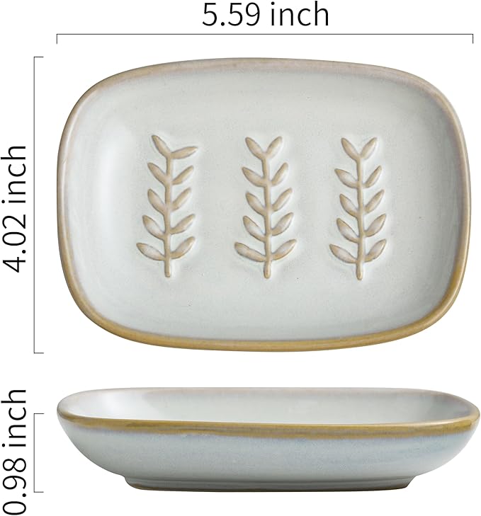 Miamolo Soap Dish Bar Cleaner Dish for Shower, Ceramic Soap Dishes for Large Soap Bar Shampoo or Sponge, Shower Soap Dish Soap Saver Tray for Bathroom Kitchen Sink, Easy to Clean (Pack of 2)
