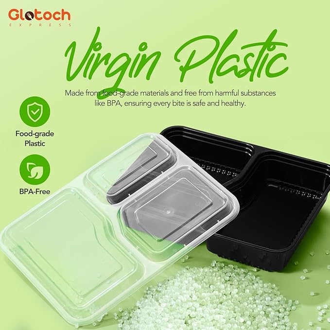 Glotoch 34oz 3-Compartment [1 Pallet-4950 Pack] Meal Prep Containers with Lids, Plastic Food Prep Containers Microwave, Freezer, Dishwasher Safe Leakproof Durable Food Storage Lunch Box To Go Take Out