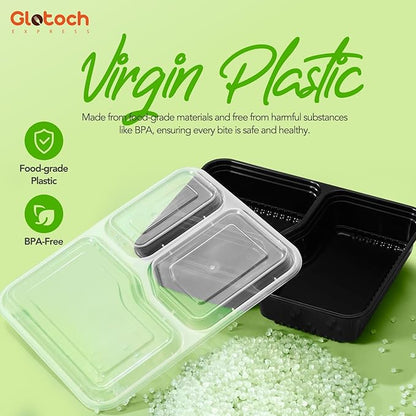 Glotoch 34oz 3-Compartment [1 Pallet-4950 Pack] Meal Prep Containers with Lids, Plastic Food Prep Containers Microwave, Freezer, Dishwasher Safe Leakproof Durable Food Storage Lunch Box To Go Take Out