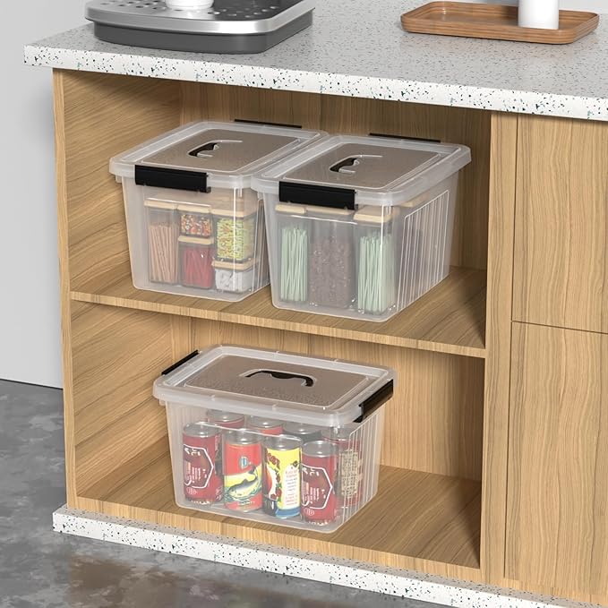 12 Quart Clear Storage Bins with Latching Lids, Stackable Plastic Containers with Handles for Organization, 6-Pack
