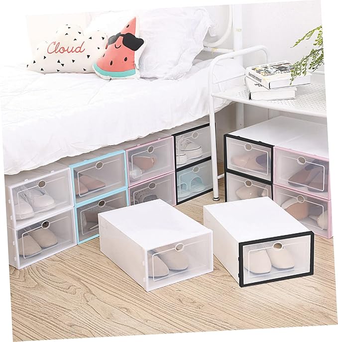 6pcs Stackable Thickened Plastic Shoe Boxes Organizing Storage Case for Shoes Storage Box for Men Women