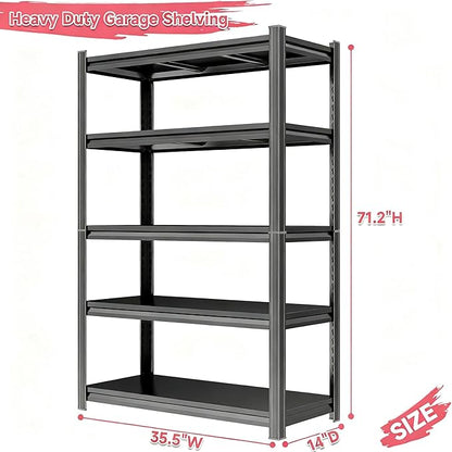 Heavy Duty Garage Shelving Unit, 5-Tier Adjustable Metal Storage Shelves, High-Capacity Storage Rack, 3000LBS Utility Shelf for Garage & Basement, Tool Organization, Warehouse, 71" H, Black
