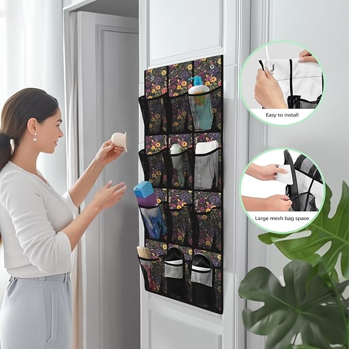 12 Large Pockets Over the Door Shoe Organizer Butterfly Flower Hanging Shoe Rack for Closet Foldable Shoe Hanger for Space Saving