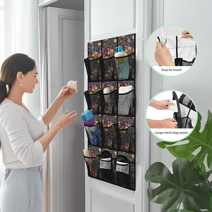 12 Large Pockets Over the Door Shoe Organizer Butterfly Flower Hanging Shoe Rack for Closet Foldable Shoe Hanger for Space Saving