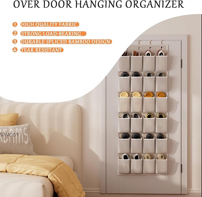homyfort Over the Door Shoe Organizer, 24 Large Breathable Mesh Pocket,Space Saving Hanging Shoe Rack,Shoe Storage Holder for Entryway Bedroom Closet