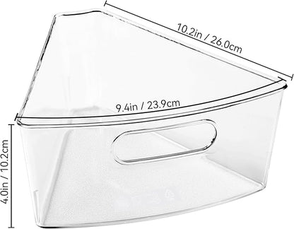 Oubonun Lazy Susan Organizers Set of 4, 10.2”x 9.4”x 4” Plastic Transparent Kitchen Cabinet Storage Bins with Handle, 4" Deep Container, 1/8 Wedge - Food Safe, without BPA
