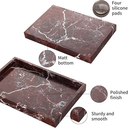 Marble Bathroom Vanity Tray, Natural Luxury Vanity Home Kitchen Bathroom Table Tray, Stone Decorative Countertop Dresser Trays for Key Coffee Perfume Jewelry Makeup (Rosso Lepanto, 12"x 8" x1.2")