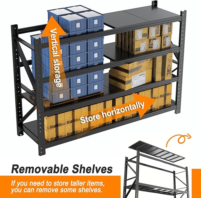 Garage Shelving 70.87" Wide Heavy Duty Storage Shelves Units and Storage,Metal Shelving Adjustable Shelves,Steel Garage Storage Rack,Industrial Utility Shelf Organization for Kitchen,Pantry