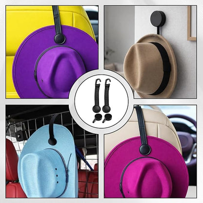 4Pcs Cowboy Hat Holder for Truck Set, Leather Magnetic Cap Clip, Cowboy Hat Holder, Adjustable Hat Organizer Suitable for Most Vehicle Storage(Black)