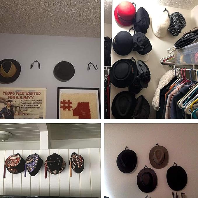 Pmsanzay Cowboy Hat Rack Organizer Display - Wall Mount Holder With Hooks - Easy to Install, Adjustable, Fits Any Hat - Screws Included - 2 Pack