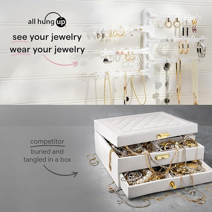 All Hung Up 6-Tier 6" Wall Jewelry Organizer, Command Strips included for Easy Hanging, 120 Hole Earring Organizer, Necklace Organizer, Bracelet Holder, Ring Holder, Rotating Branches (White 6-TIer)