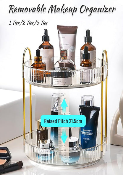 Skincare Organizers 360 Rotating, 3 Tier Round Makeup Organizer Countertop,Holder Rack Large Spinning Cosmetics Display Cases, Perfume Beauty Storage for Vanity, Countertop, Bathroom(White-3 Tier)