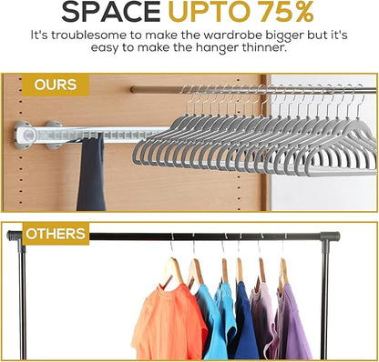 Techzoo Premium Velvet Hangers 50 Pack Ultra Thin Non Slip Adult Felt Space Saving Slim Suit Hanger for Closet Heavy Duty Coat Pants Jackets Dress Hangers 360° Swivel Hook Hold Upto 10 lbs Gray