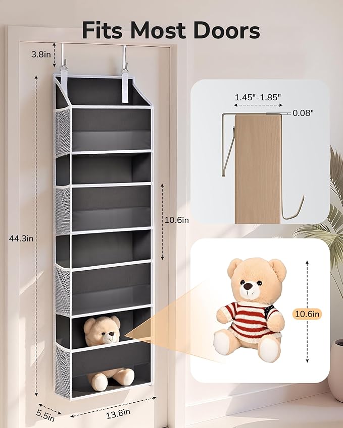 ULG 2 Pack Small Over Door Organizer with 4 Large Pockets 8 Mesh Side Pockets, Hanging Storage Organizer with Clear Window Kids Toys Deep Gray