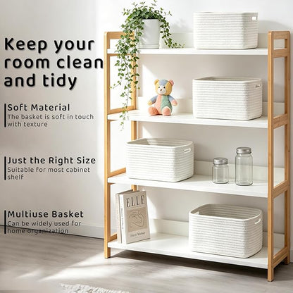 4 Pack Large Storage Baskets for Organizing, 16''Lx12''Wx8''H Woven Baskets for Storage Toys, Towels, Books, and Clothes, Cotton Rope Basket for Shelves with Handle