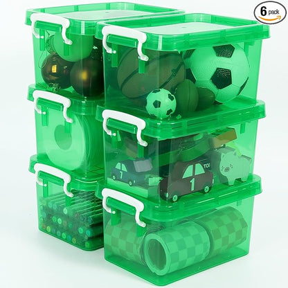 6 Pack 4 Quart Colorful Plastic Storage Bins with Lids Stackable Storage Bins with Latching Lids Handle Clear Colored Storage Organizer Bins for Home Office Pantry Containers(Green)