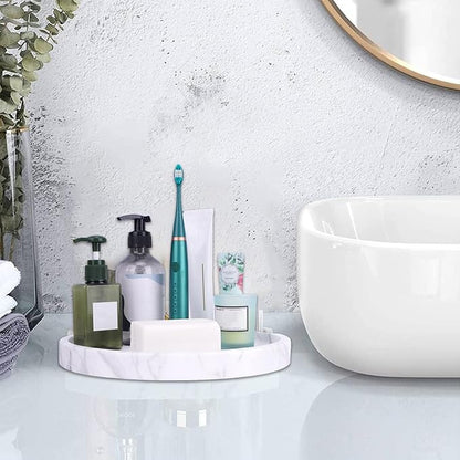 Natural Marble Decorative Tray for Bathroom Bedroom Kitchen Dresser, Large 10.6" Round Vanity Trays for Jewelry, Perfume, Cosmetic, Candle, Countertop Storage Organizer for Home Decor (WH037)